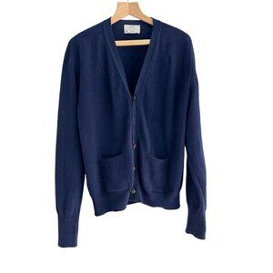 Vintage 60s Lord Jeff Men's Sz L Navy Blue Button Up Lambswool Cardigan Sweater